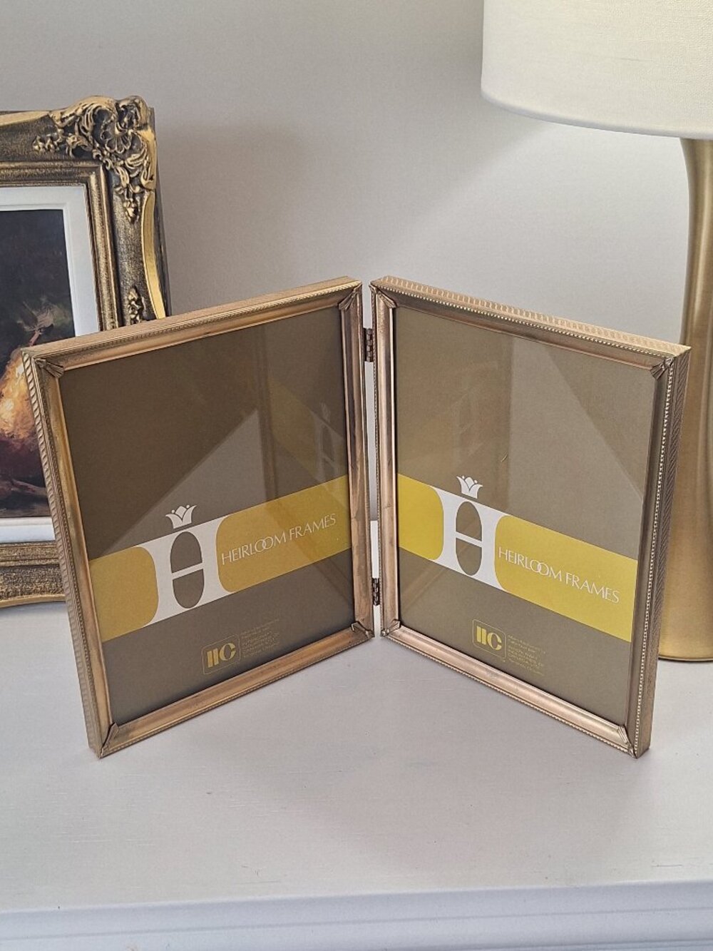 Vintage brass 8x10 folding hinged picture frames metal